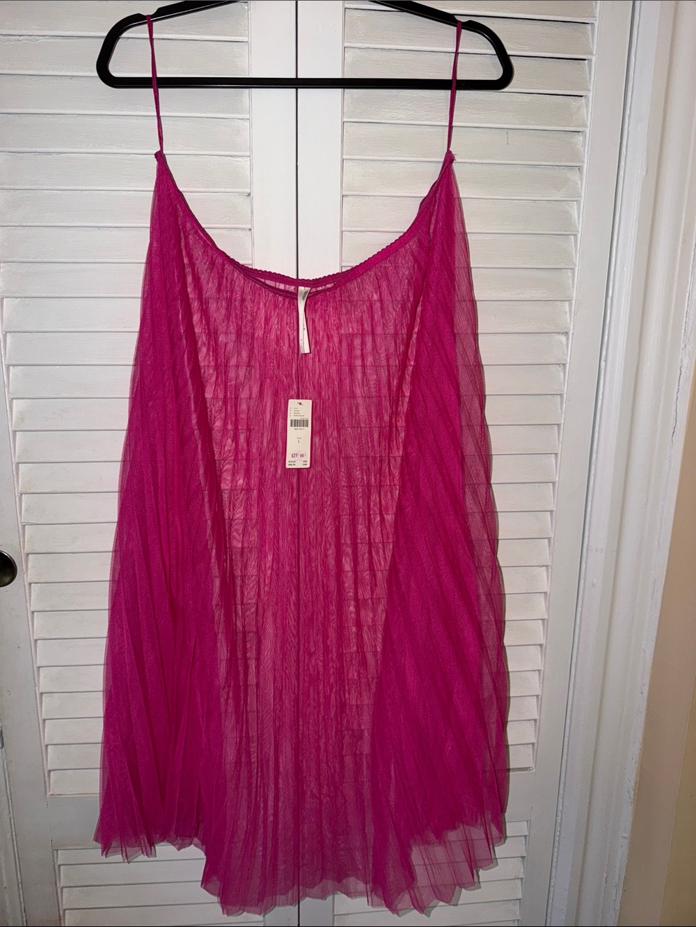 Sheer Hot Pink Pleated Elastic Waist Skirt